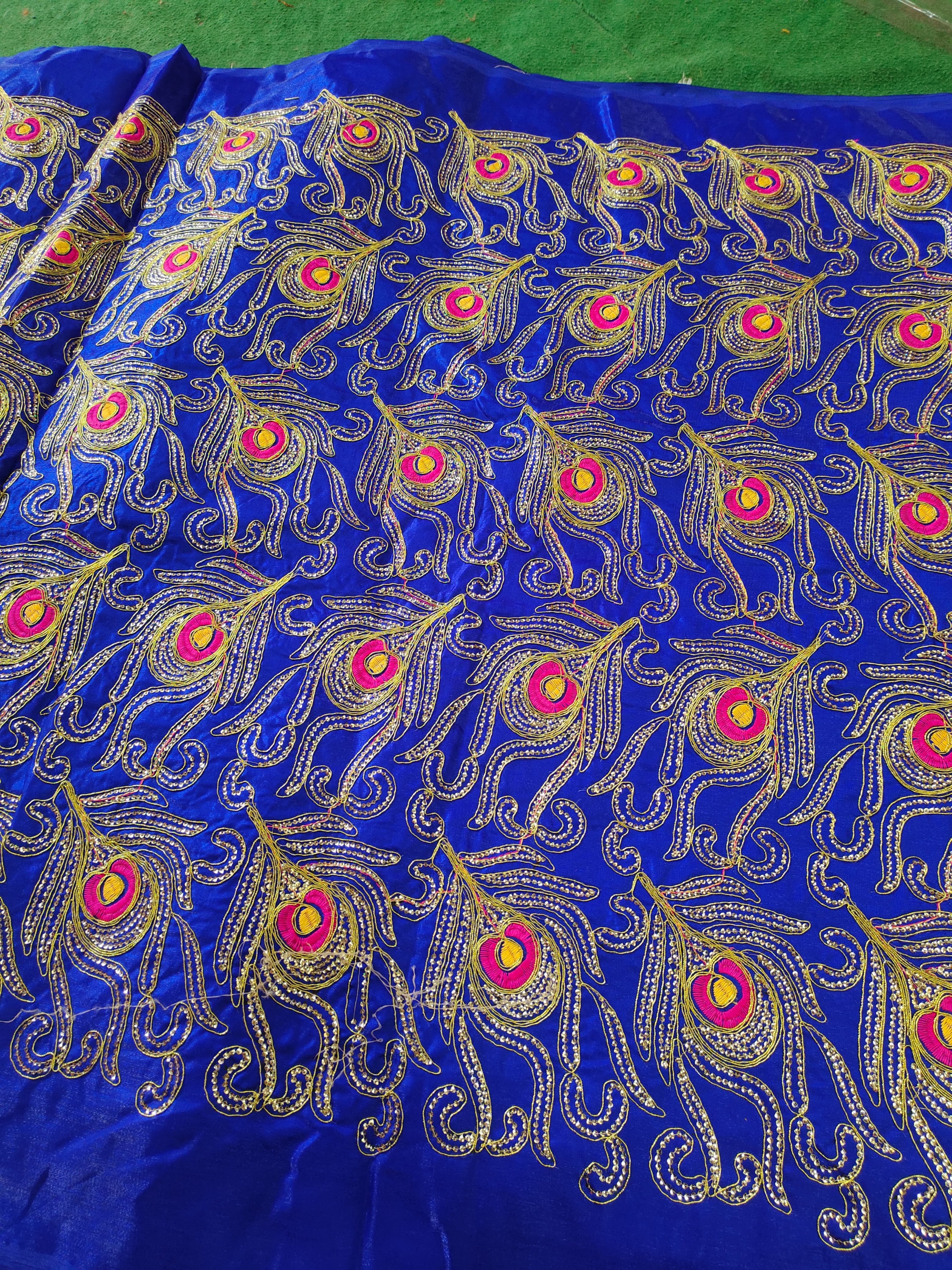 Shree Shyam Jari Nishan — Morpankh Pattern, Blue, 0.75M